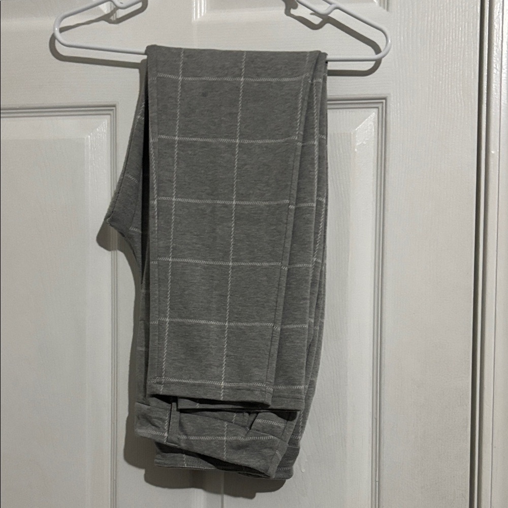 Straight Leg Windowpane Knit Pants - Gray